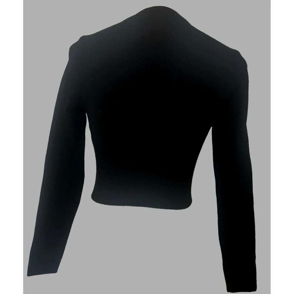 Zara Womens Size M Black Cropped Fitted Slim Long-Sleeve Pullover Knit Top
